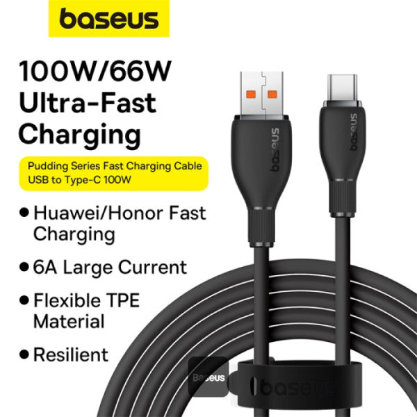 Baseus Pudding Series Fast Charging Cable USB-A to Type-C 100W 6A 1.2M White / BLACK