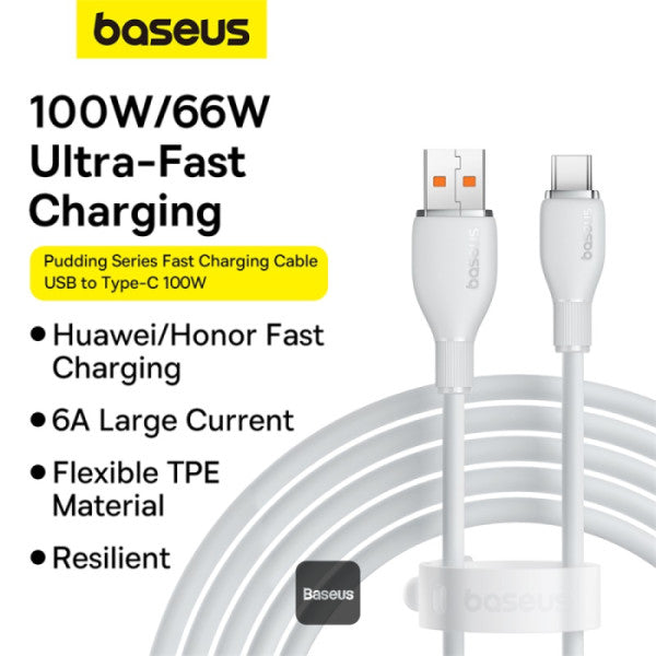 Baseus Pudding Series Fast Charging Cable USB-A to Type-C 100W 6A 1.2M White / BLACK