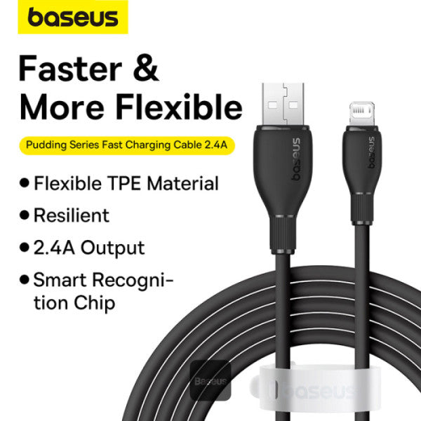 Baseus Pudding Series Fast Charging Cable USB-A to Lightning 12W 2.4A 1.2M White / BLACK