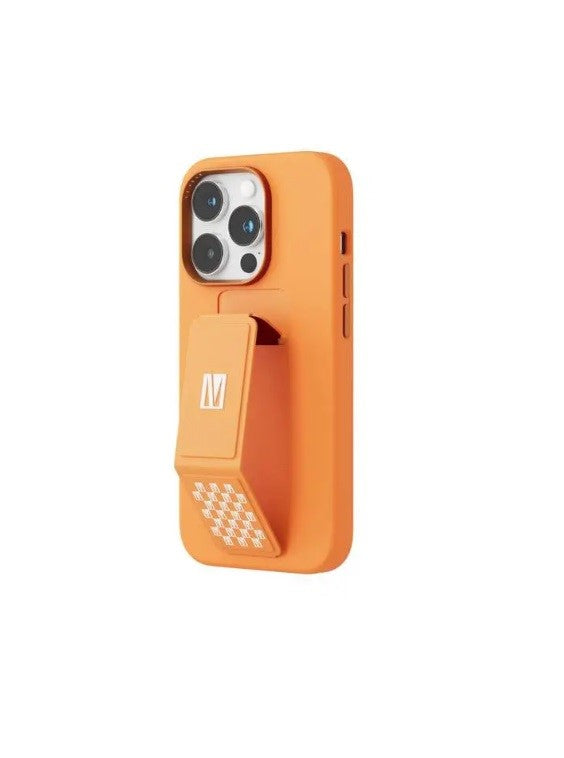 Levelo Morphix Silicone Case with Leather Grip Stand for iPhone 14 Pro - Orange