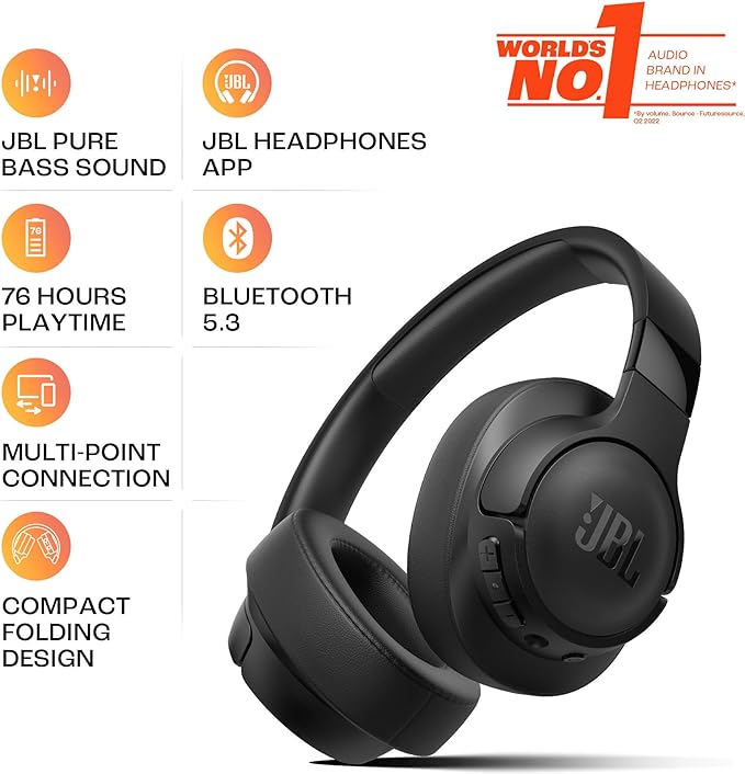 JBL Tune 720BT Wireless Over-Ear Headphones, Pure Bass Sound, Bluetooth 5.3, 76H Battery