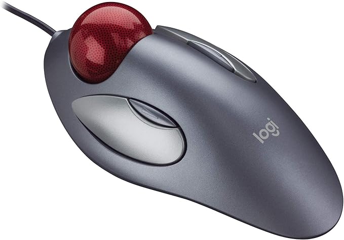 Logitech Trackman Marble Wired Mouse - Grey / Red