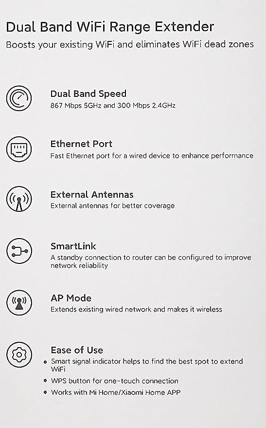 Xiaomi Mi WiFi  Range Extender AC1200  2.4/5Ghz  Dual Band Ethernet Port