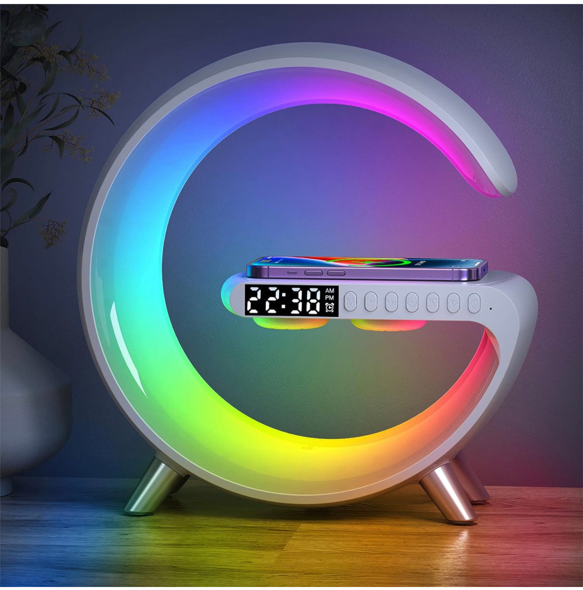Desk Lamp,RGB Atmosphere Lamp Color, Dimmable, Wireless Charging, Black