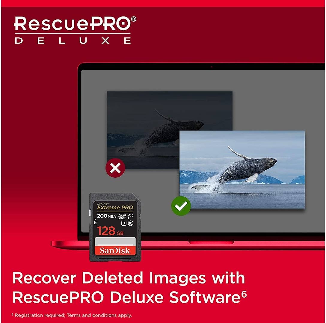 SanDisk 128GB Extreme PRO SDXC card + RescuePRO Deluxe, up to 200MB/s