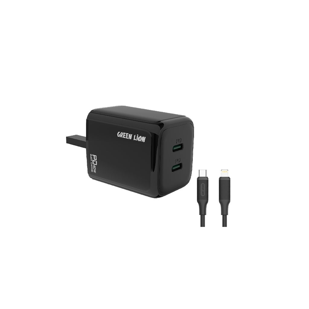 Green Lion 40W Dual PD Wall Charger - Black