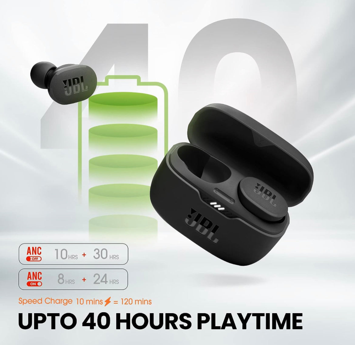 JBL Tune 130NCTWS True Wireless Noise Cancelling Earbuds, 40H Battery