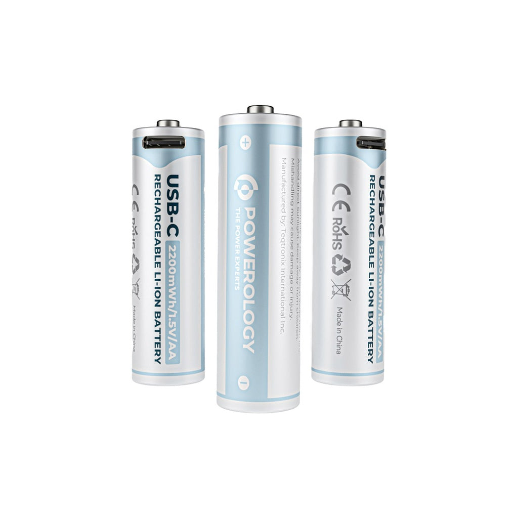 Powerology 1.5V Type-c Rechargeable Lithium-ion Battery AA Battery 2200mWh 4pcs per Pack