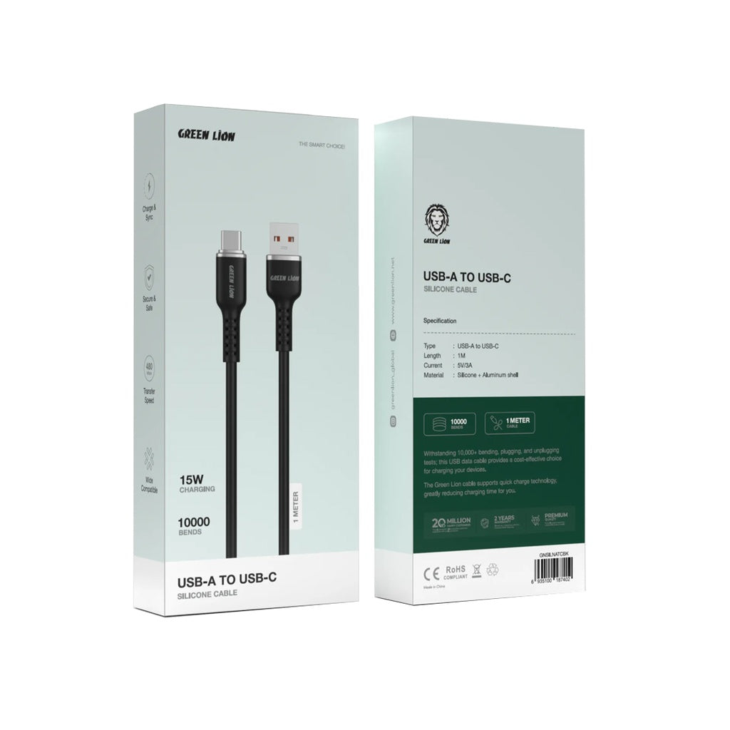 Green Lion USB-A To USB-C Silicone Cable (black - blue - yellow )